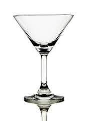 Empty martini glass and Reflection isolated on a white background, Clipping Path.