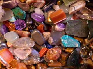 Gemstones minerals multiple colors topdown macro