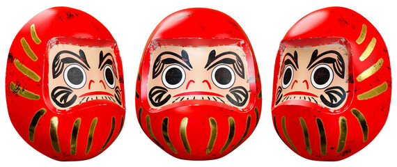 3d rendering the set of Daruma the traditional Japanese mask, isolated on white background.