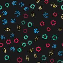 Set line Moon icon, Sun, and cloud weather and on seamless pattern. Vector