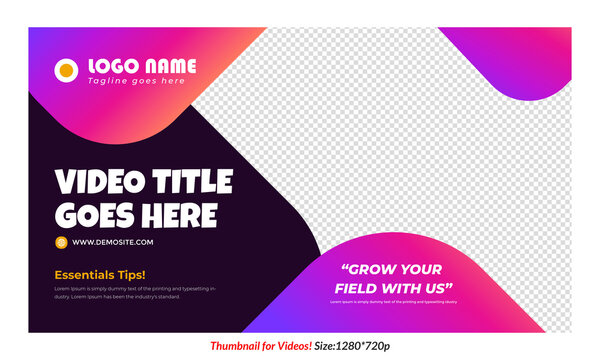 Editable Gradient video Thumbnail Design for any social media. Editable video thumbnail professional Vector, Customizable video cover design templates for all videso