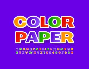 Vector creative template Color Paper. Sticker style Font. Bright Alphabet Letters and Numbers set