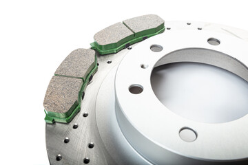 Perforated brake discs, ceramic pads - everything for better braking. on a white background