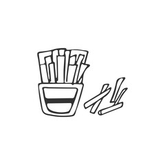 Hand-drawn french fries single element, isolated on white background. Fast food. Vector illustration