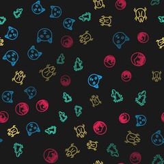 Set line Pet, Runny nose, Parasite mite and Face in protective mask on seamless pattern. Vector