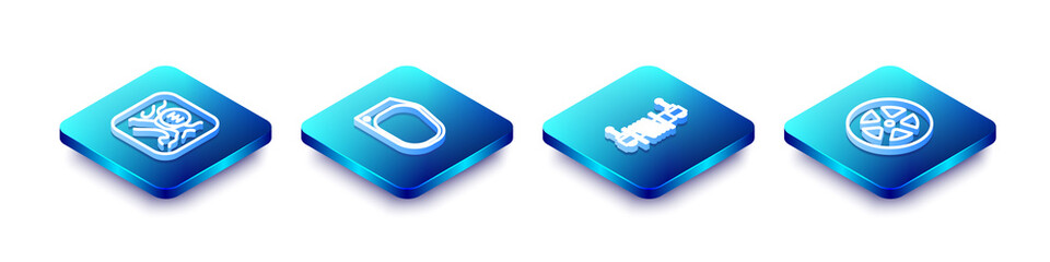 Set Isometric line Gear shifter, Car mirror, Shock absorber and wheel icon. Vector