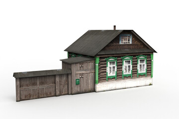 Old village house render on a white background. 3D rendering