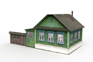 Old village house render on a white background. 3D rendering