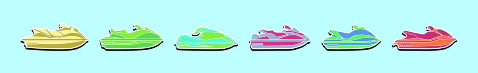 set of speed boat cartoon icon design template with various models. vector illustration isolated on blue background