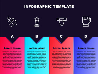 Set line Vitamin pill, Award cup, Groin guard and MMA glove. Business infographic template. Vector