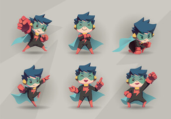 Black Red Super Hero Boy Mascot Character Set