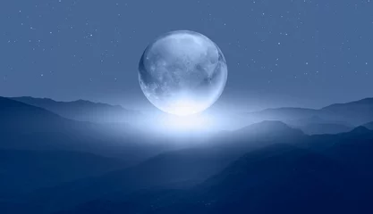 Papier Peint photo Pleine Lune arbre Pleine lune de verre (ou lune de boule de cristal) s& 39 élevant au-dessus de la montagne bleue &quot Éléments de cette image fournis par la NASA