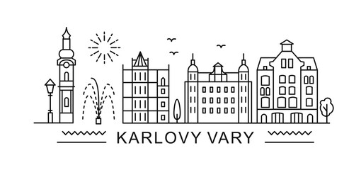Karlovy Vary in outline style on white 