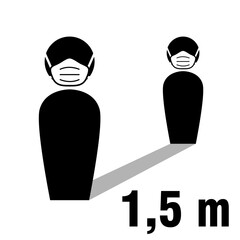 Social Distancing Keep Your Distance 1,5 m or 1,5 Meters and Wear a Face Mask Icon. Vector Image.