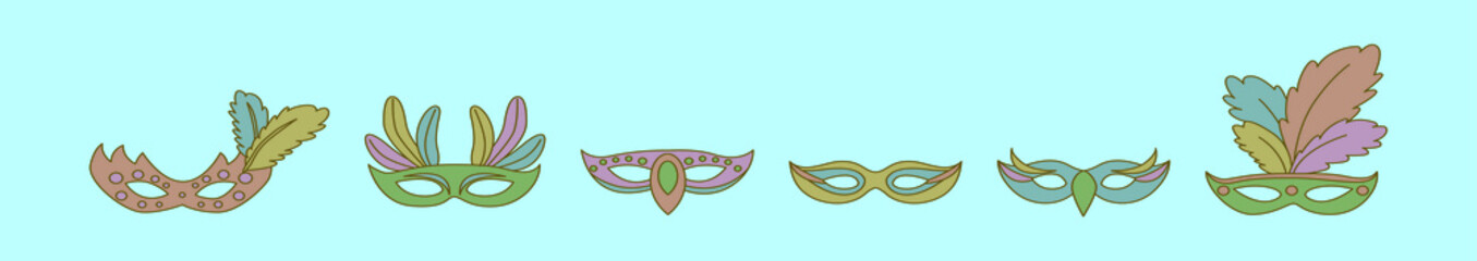 set of carnival mask cartoon icon design template with various models. vector illustration isolated on blue background