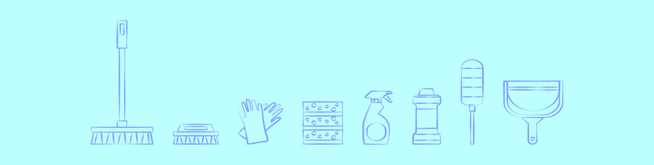 set of cleaning tools cartoon design template with various models. vector illustration isolated on background