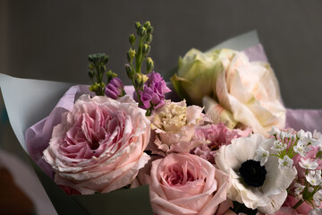 Packaged bouquet of colorful flowers