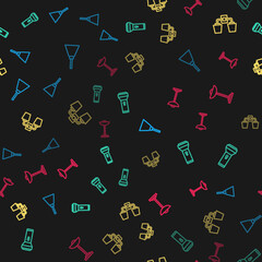 Set line Chandelier, Flashlight, Wall lamp or sconce and Floor on seamless pattern. Vector