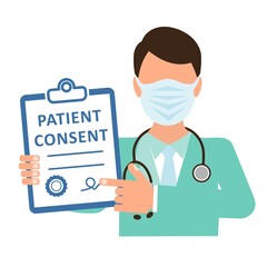 The patient's consent to the medical procedure. Vector illustration isolated on white background. - obrazy, fototapety, plakaty