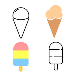 Set ice cream icons, isolated stickers, graphic design template, vector illustration