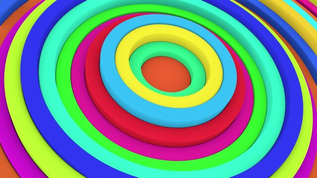 Abstract looping 3D animation of the moving surface made of colorful rings as background rendered in UHD