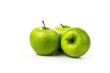 three green apples, isolated on white background
