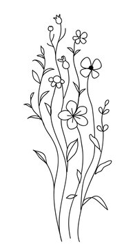 Decorative ornament with wild flowers. Hand drawn floral design isolated on white. Vector illustration.	