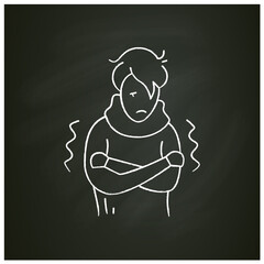 Fever chalk icon.Chills, feeling feverish, shaking body.Isolated vector illustration on chalkboard