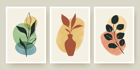 Botanical wall art posters vector templates set