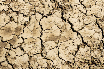 Background suitable for drought images of clods of earth and dry earth with cracks, macro photography of detail of cracks on the earth formed by the sun drying the earth, no water.