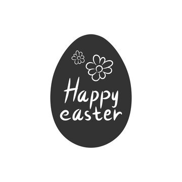 Easter egg icon. Black silhouette. Text. Vector flat simple graphic illustration. The isolated object on a white background. Isolate.