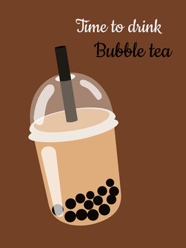 Bubble tea. Taiwanese drink with balls in a plastic transparent glass isolated on a white background. Modern delicious tea. 