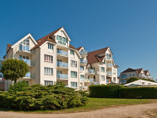 Fototapeta na wymiar Multi Storey Dwellings At Laboe Beach, Schleswig Holstein, Germany