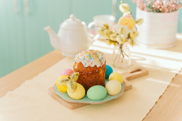 Easter table, Easter cake and eggs