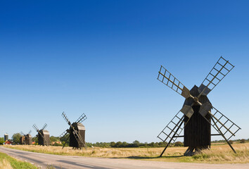 Fototapeta premium Old Wooden Windmills In Sweden