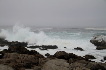waves crashing on rocks