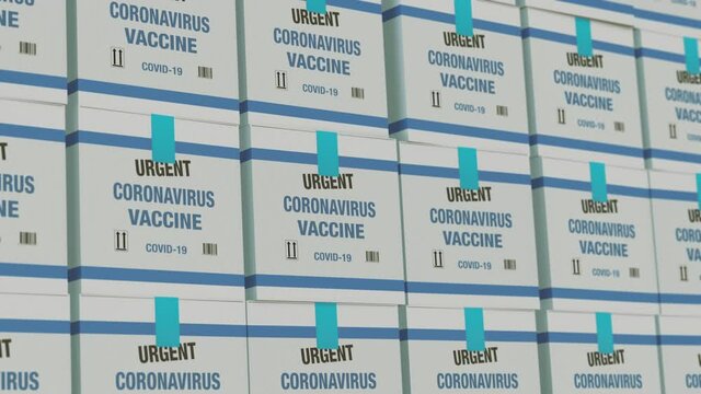 Stack Of Cardboard Boxes Of Covid-19 Vaccine Ready For Distribution (3d Render)