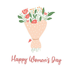 International Women's day greeting card. Happy Women's Day. 8th March.  Hand drawn calligraphic quote design.