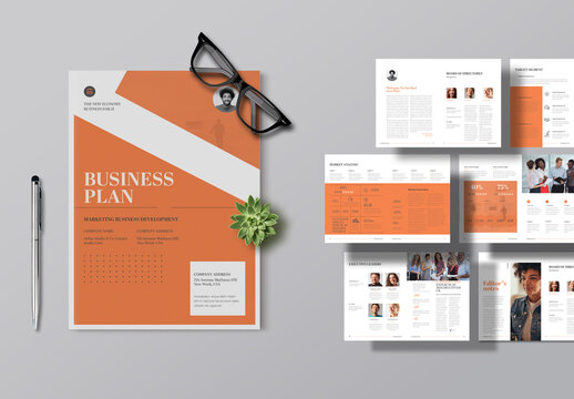 Business Plan Layout with Orange Accents