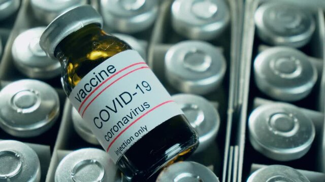Rows of boxes with anti coronavirus moderna vaccine for immunization in bacteriological laboratory ready for injection