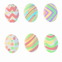 Colourful pastel painted Easter eggs on the white background 