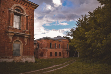 Summer evening on the territory of the old manor park