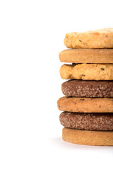 Stacked chip cookies isolated on white background
