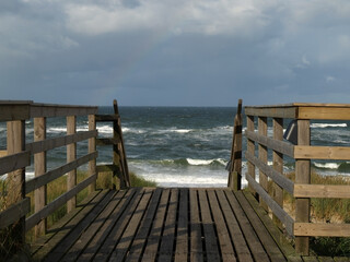 Sylt Beach Stairs At Storm, Schleswig Holstein, Germany