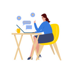 Woman working from home, student or freelancer. Cute vector illustration in flat style. Home office concept
