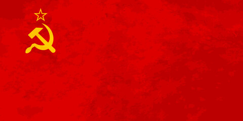 Soviet sickle and hammer symbol on red, communist USSR flag true proportions - 419927761