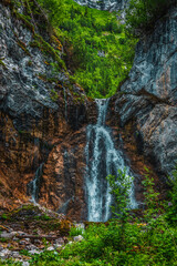 Stierlochbach waterfall..Wild river landscape in Austrian Alps..