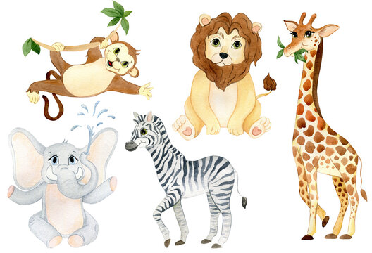 watercolor set with safari animals