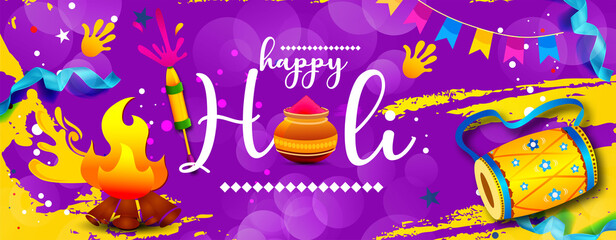 illustration of  Colorful splash for Holi background for Festival of Colors celebration with message in Hindi Holi Hai meaning Its Holi