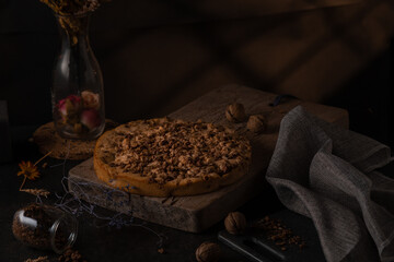 Just baked organic gluten-free pie with apples. Special dessert for people on a diet who got allergies.